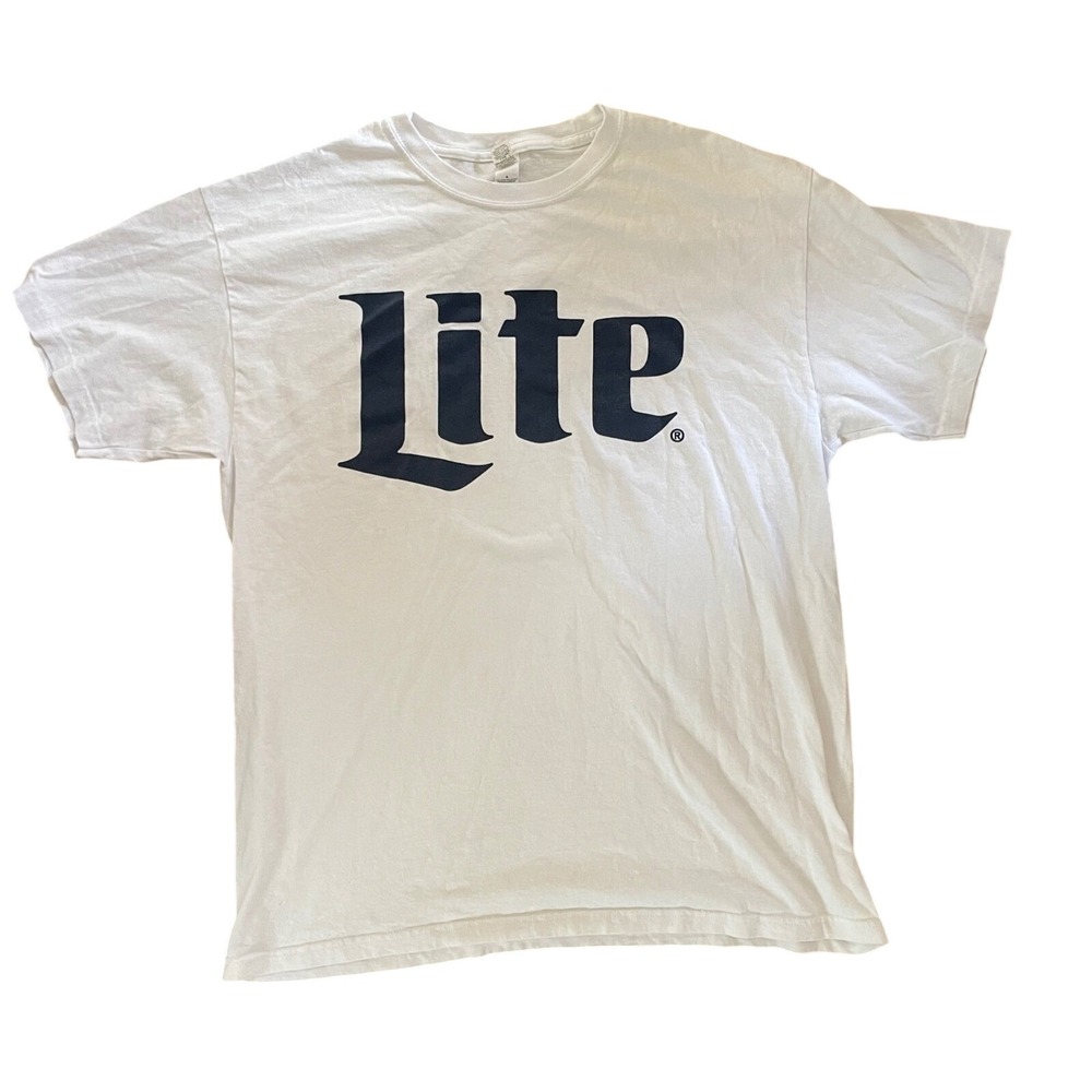 Miller Lite Beer T Shirt‎ Adult Large L White Logo Graphic Tee